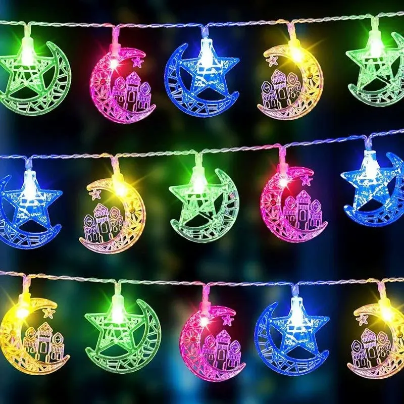 LED String Decorative String Lights, Star Companion Moon Lights, Outdoor Courtyard LightsFestive Atmosphere Lights, Star Moon Castle Palace Moon Colored Lights, Curtain Lights, Leather String Lights Hanging Light