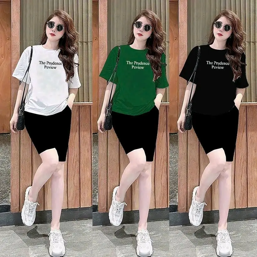 Sét Bộ Thun Thể Thao Lửng Cotton Logo Thêu Cao Cấp LCN01 Nữ Top Áo Cổ Tròn - Sport