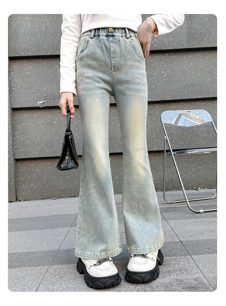 Product Introduction of Seluar Berkobar, untuk Kanak-kanak Perempuan, Ketibaan Baru Musim Bunga dan Musim Luruh 2025, Saiz Kanak-kanak Sederhana dan Besar, Seluar Jeans Putih Semburan, Gaya Barat, Slim Fit, Fesyen, Seluar Kasual Gadis 22