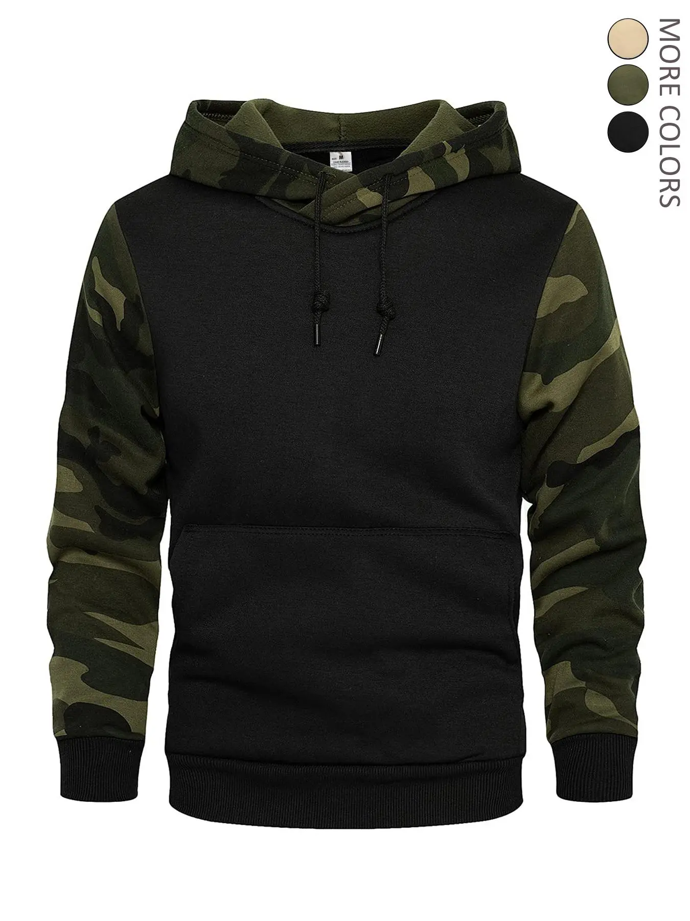 Men's Camo Patchwork Print Drawstring Hoodie, Casual Regular Fit Kangaroo Pocket Hooded Sweatshirt for Fall & Winter, Men's Clothes for Daily Wear