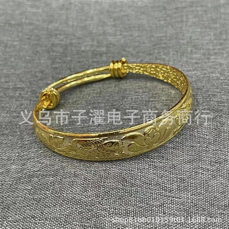 High Imitation Vietnamese Gold-Plated Dragon and Phoenix Fortune Bracelet Push-Pull Dragon and Phoenix Auspicious Bracelet Gold Color Plum Blossom Fortune Imitation Jewelry 8