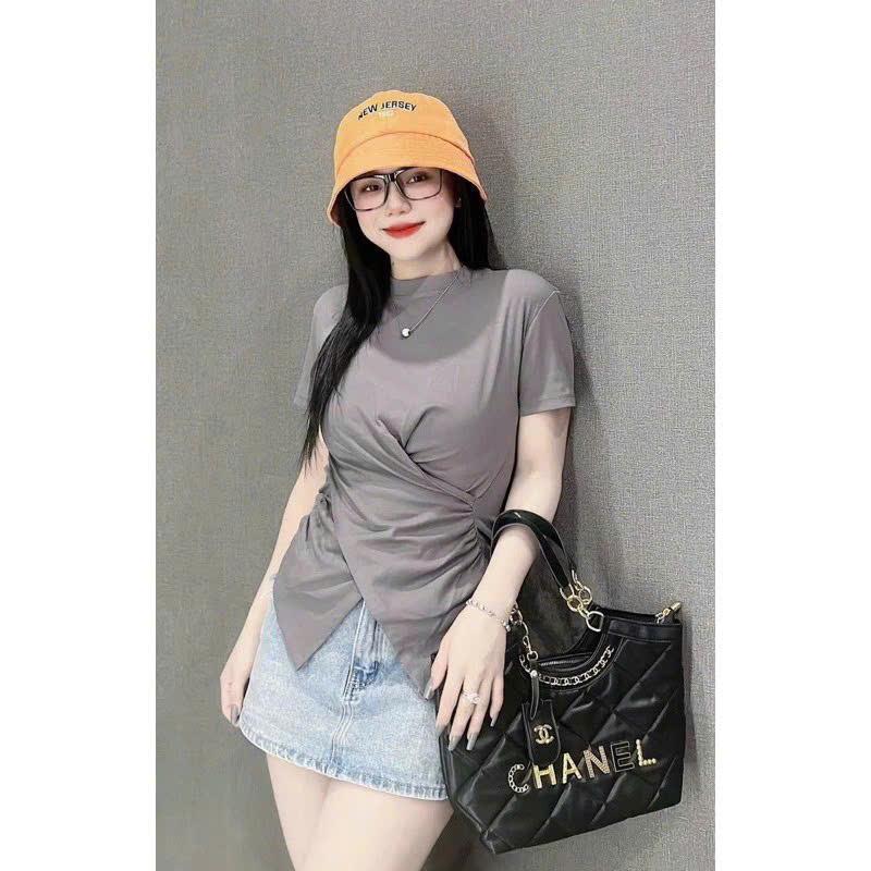Product Introduction of Áo Thun Tăm Tà Chéo Xoắn Eo Che Khuyết Điểm Lên Dáng Xinh, Chất Thun Lạnh Mặc Mùa Hè Thoải Mái Freesize 40-52kg 7
