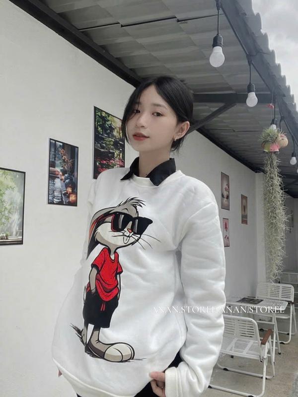 Áo Sweater Nỉ Bông In Hoạ Tiết Sắc Nét Xinh Xắn Form 40-60KG Nữ Top 5