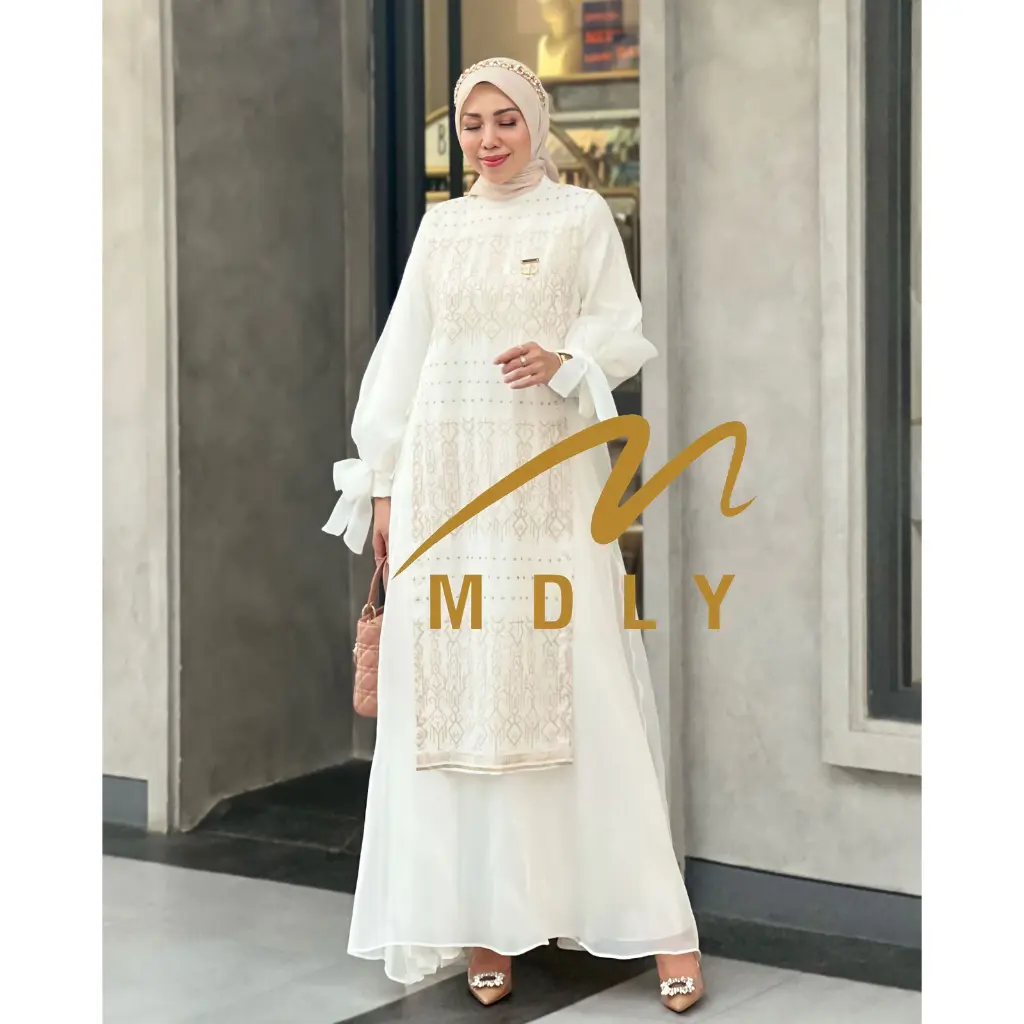 Baju gamis Pesta wanita muslimah Feema dress Organza By Mdly bordir mewah Muslim Rose Silk Wudhu