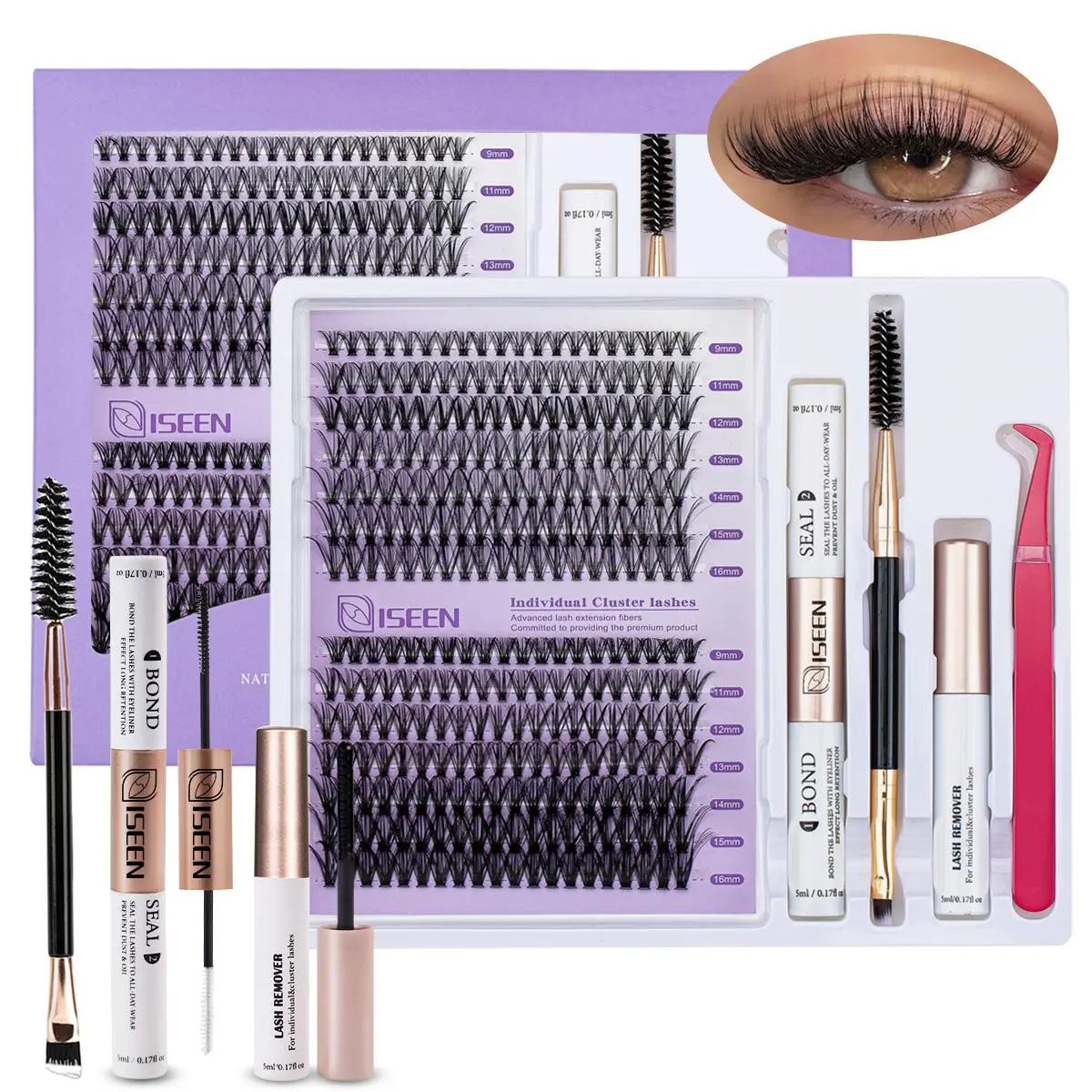Christmas Individual False Eyelashes Kit, 1 Box D Curl Eyelashes Cluster with Eyelash Extension Glue & Eyelash Remover & Brush & Tweezers, Eyelash Extension Kit for Women & Girls, Fall Gift, Eyelash Clusters, Cluster Lashes Kit