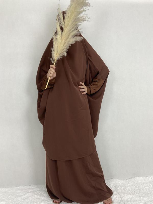 Women's Plain Knot Hooded Batwing Sleeve Abaya & Maxi Dress Set, Modest Two-piece Muslim Outfits for Daily Wear, Co-ords Set, Islamic Clothing for Spring & Fall, Modest Clothes 6