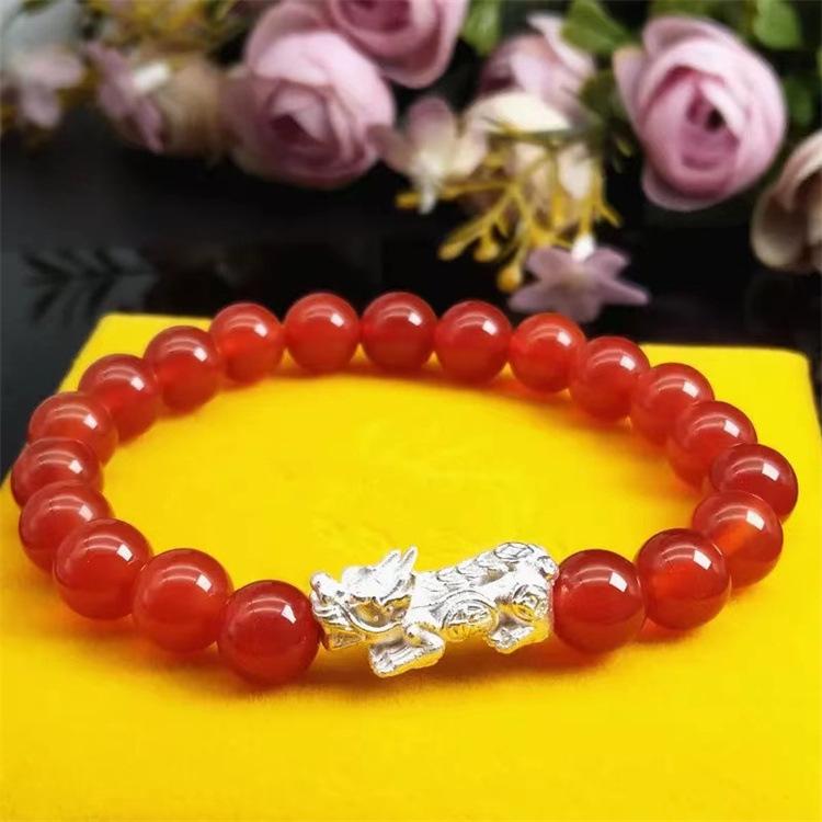 Product Introduction of Pure Silver Pi Xiu Bracelet Red Black Agate Bracelet Merchant Enterprise Company Gold Store Live Broadcast Activity Drainage Gift Wholesale 2