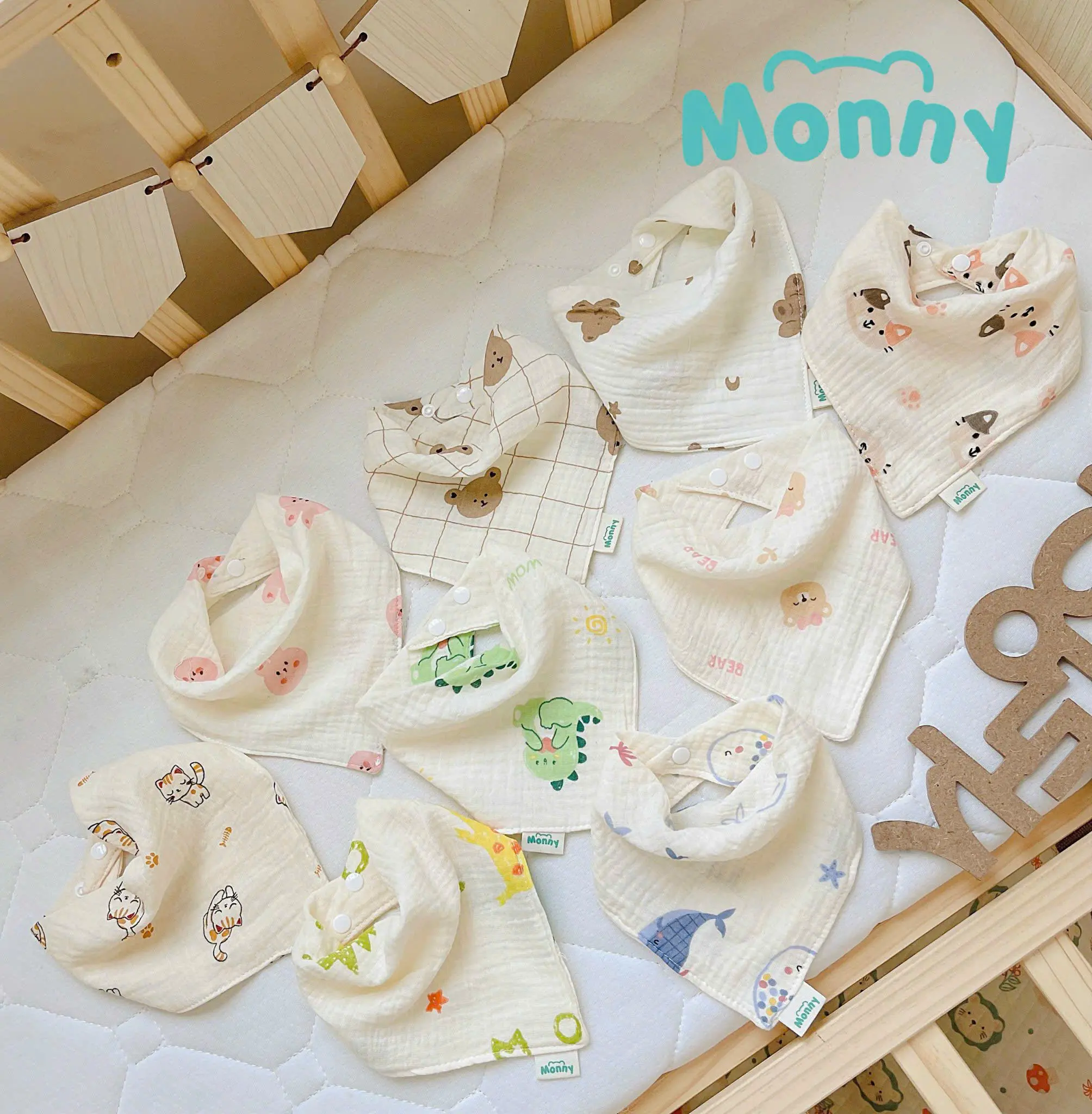 Sét 5 Yếm Tam Giác Vải Xô Musslin Cao Cấp Cho Bé