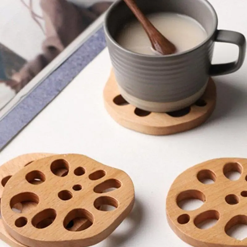 Coasters Round Wooden Non-slip Lotus Root Shaped Coasters Cute and Interesting Fashionable Cups/mug Coasters Anti-scalding Tea Coasters