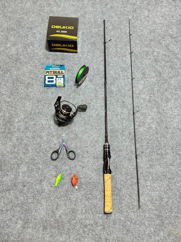 Combo Cần  UL Cán Gỗ & Máy AC2 Tặng kèm Dây PE  Kéo titan  & Nhái hơi + Cá Sắt