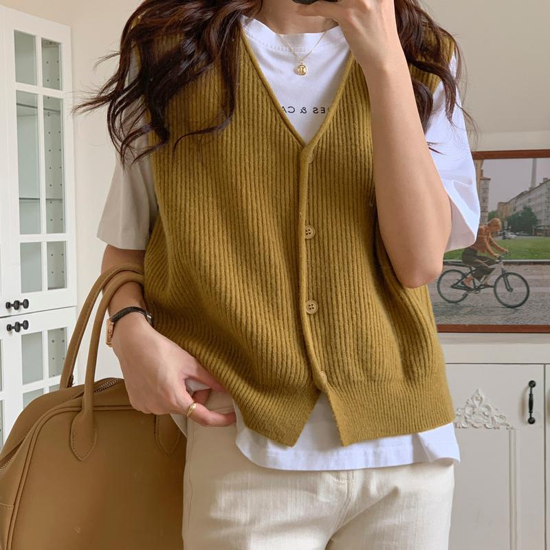 Áo Vest Cardigan Cổ Chữ V, Phong Cách Thanh Lịch Châu Âu Và Mỹ, Áo Vest Mặc Bên Ngoài Ngoài Trời Mới Mùa Thu Cho Nữ, Đồ Len, Áo Không Tay Ngắn, Dành Cho Nữ Women Top 4