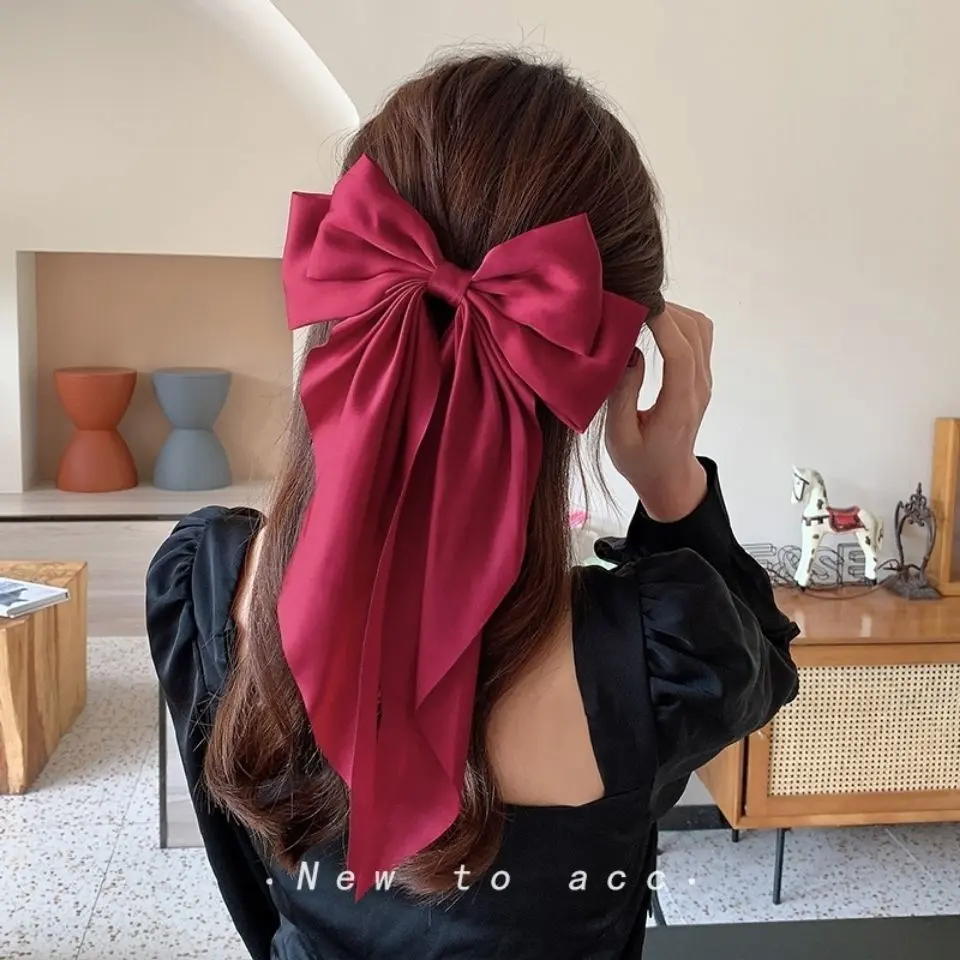 Ribbon Red Big Bow Hairpin Female Back Head Internet Celebrity New Hair Pin Black Spring Elegant Headdress Wholesale