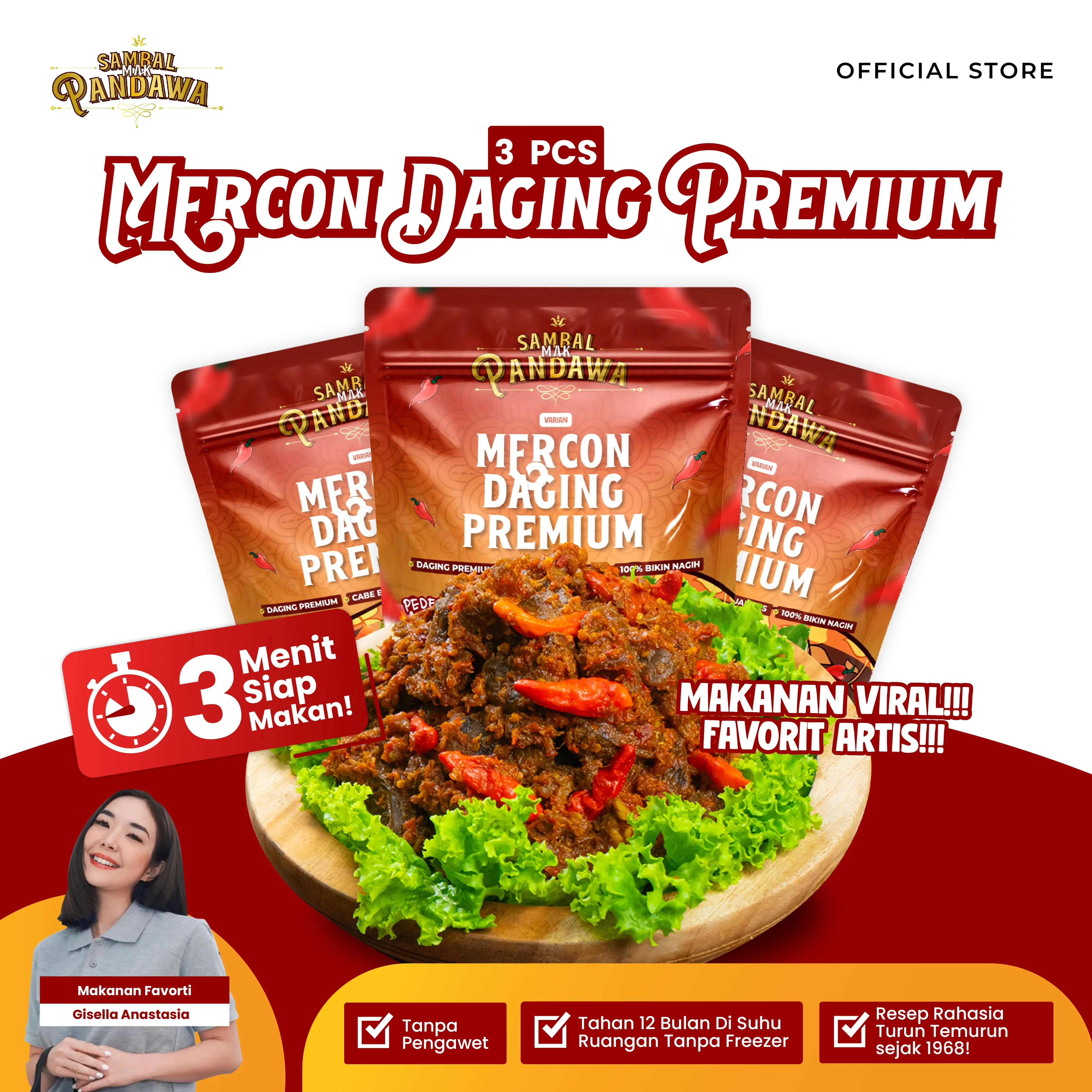 Paket 3 Pack 200 Gr Sambal Mak Pandawa - Favorit Fuji
