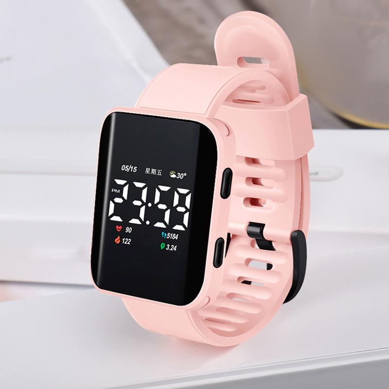 Đồng Hồ Điện Tử Kỹ Thuật Số LED, Dây Đeo Màu Trơn Không Thấm Nước, Đồng Hồ Đeo Tay Thể Thao, Dành Cho Nam Và Nữ 2
