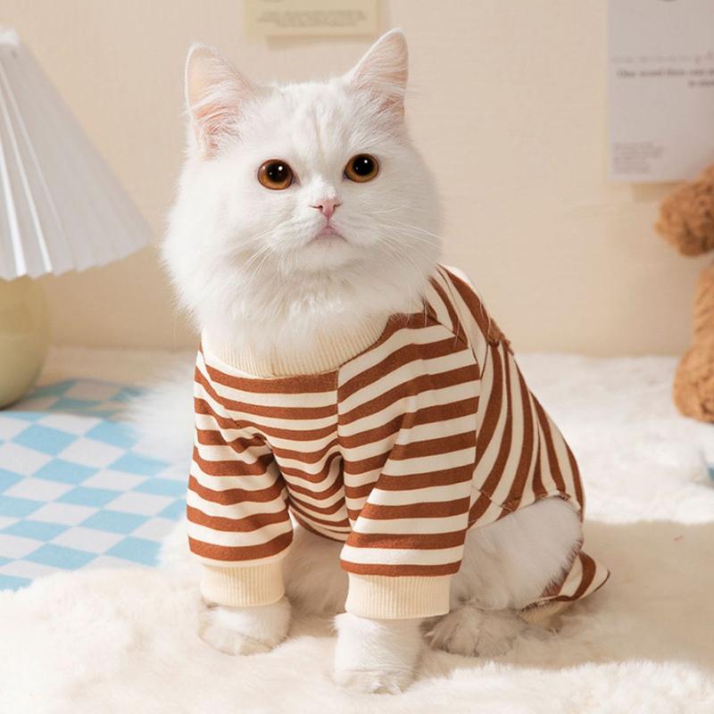 Spring Autumn Pet Striped Jumpsuit Sweet Pajamas Cute Cartoon Pattern Kitten Puppy Shirt Poodle Maltes Medium Small Dog Clothes 4