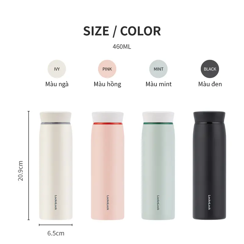 Bình Giữ Nhiệt Locknlock Feather Light Ring LHC4244 460ml - Hàng Chính Hãng, Có Khay Lưới Lọc Trà,Nhẹ Tay - JoyMall [tặng ống hút thẳng từ 01/07 - 08/07/25 chỉ có trên livestream] 2