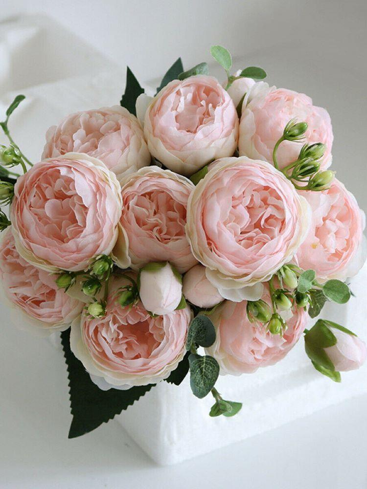 Product Introduction of Hot Sale Simulation Peony 9 Heads Silk Artificial Flowers Bouquet Big DIY Fake Flowers For Home Wedding Decoration Indoor Office 8