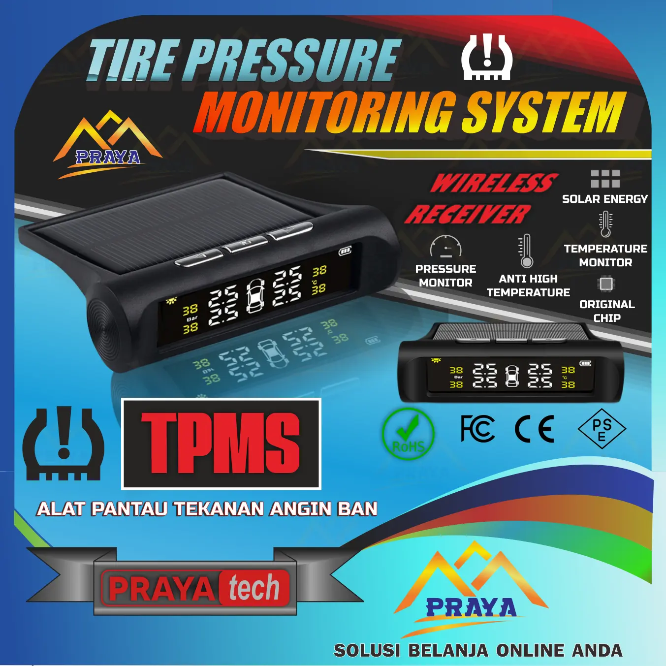 ALAT CEK MONITOR TEKANAN BAN ANGIN RODA MOBIL DIGITAL SOLAR TPMS