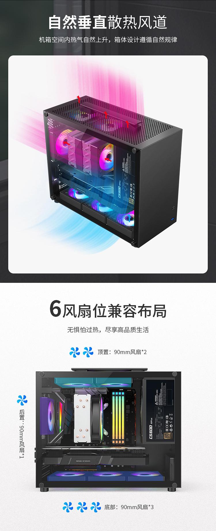 Product Introduction of New Mini Convenient Portable Small Chassis MATX E-Sports Desktop Small Chassis Tempered Glass Side Transparent 7