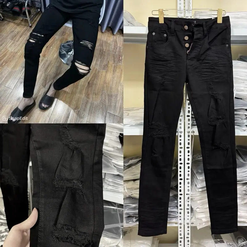 Quần Jean D2 Mix Rách Gối From Ôm 4 Cúc Vải Co dãn Hàng Cao Cấp(namveshop)