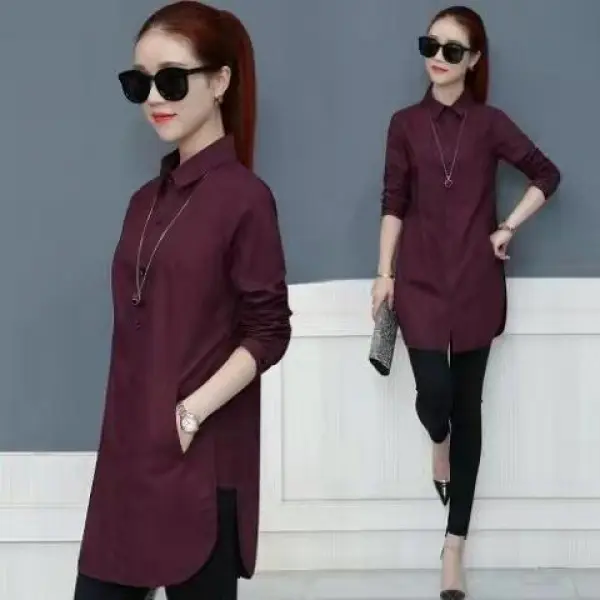 Áo Sơ Mi Đầu Xuân, Thời Trang, Dài Trung Bình Áo Lót, Cổ Polo, Dễ Phối Đồ Áo Dài Tay, Quần Áo, Thời Trang, Hàng Mới Về Nữ Top Women Shirt