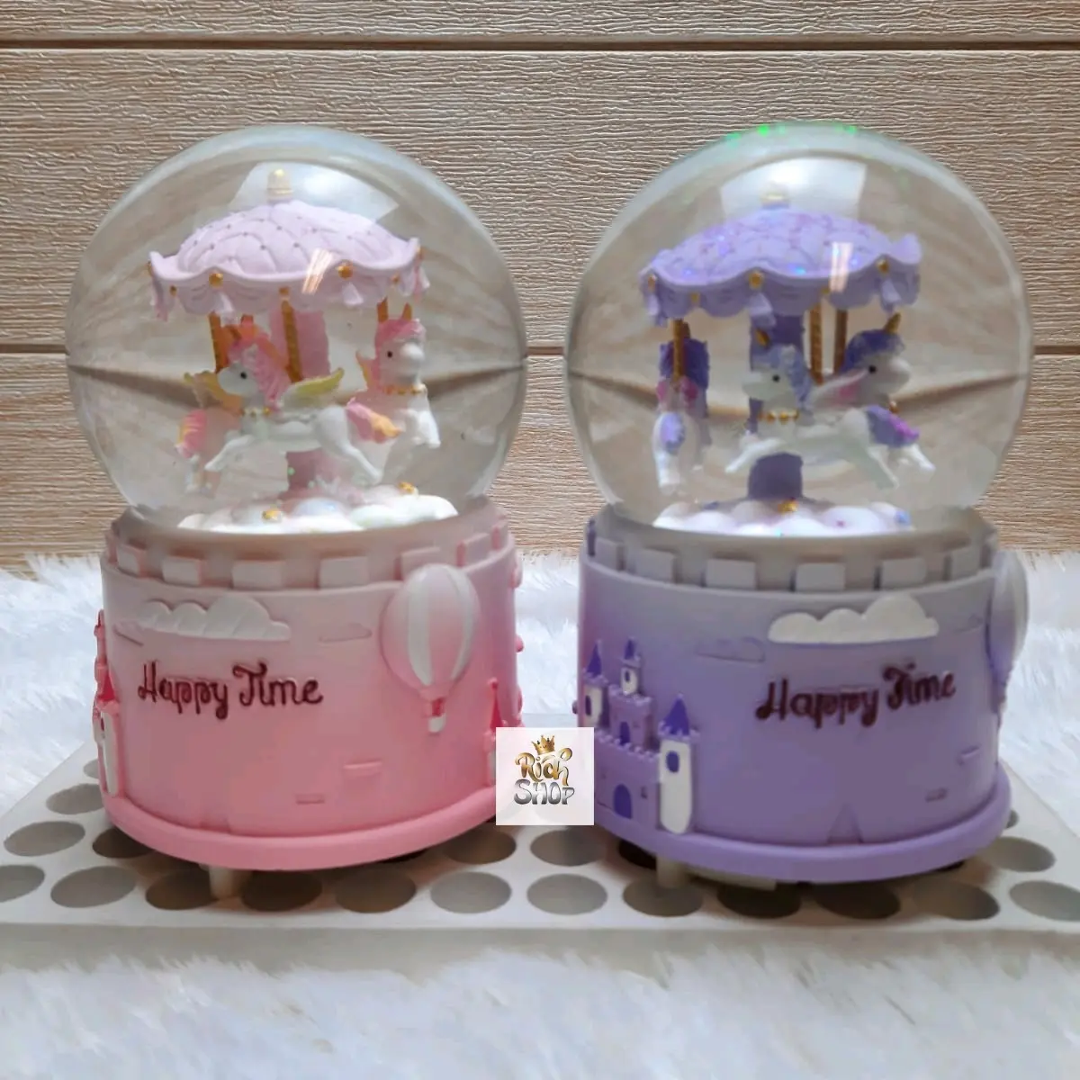 Snowball Unicorn Kotak Musik Lampu Bola Air Kaca Kristal Salju Snowglobe Waterball