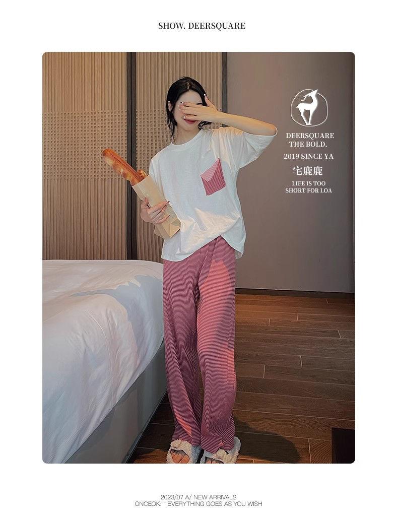Product Introduction of Bộ Đồ Ngủ Cotton Mùa Xuân Lãng Mạn, Quần Áo Nữ, Phong Cách Mới Mùa Hè, Có Thể Mặc Ngoài Trời, Đồ Mặc Ở Nhà Phong Cách Sọc, Bộ Áo ngắn Tay Và Quần Dài, 1012 Người Thu Thập 17