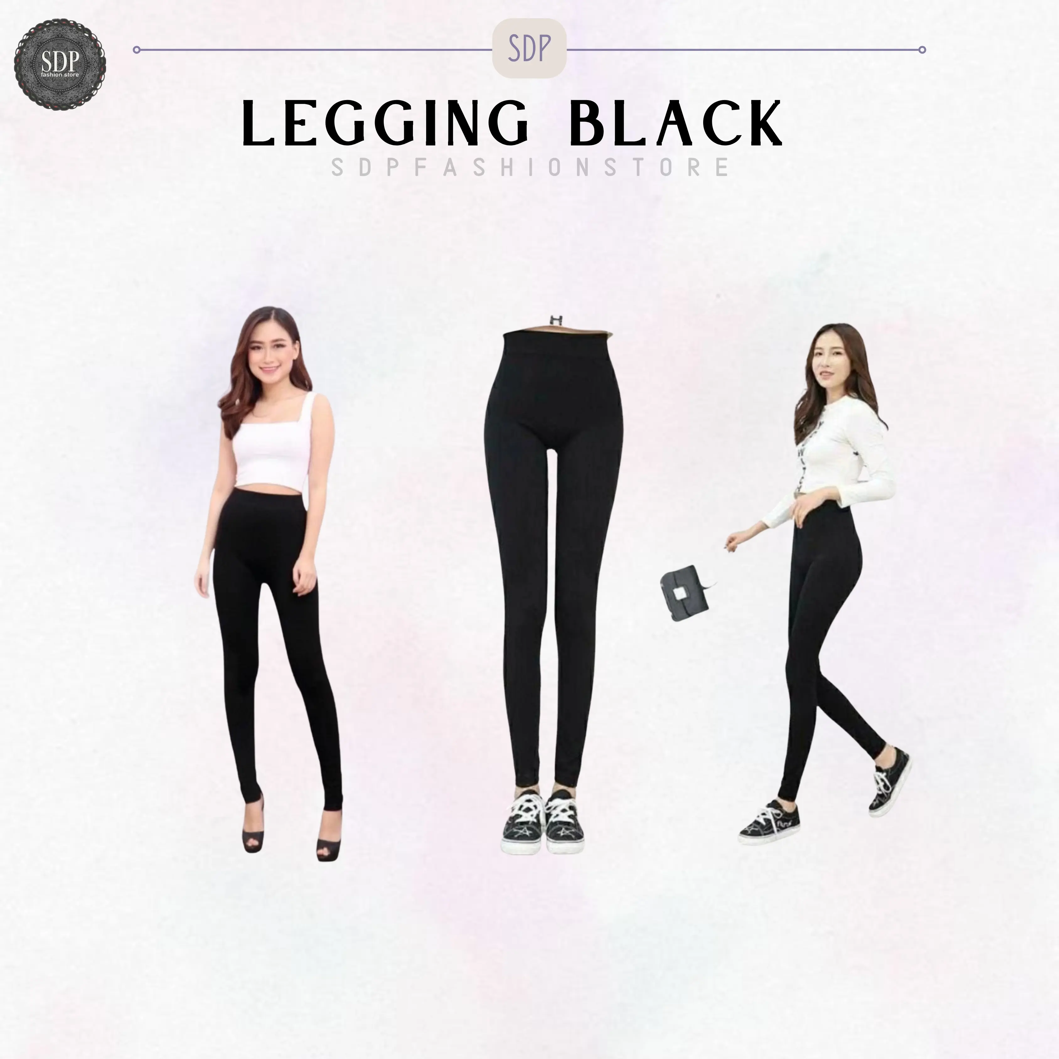 Legging HighWaist Premium Fleece Hitam Basic Wanita - Lingkar Pinggang 68-114cm, Lingkar Paha 36cm-80cm, Panjang Celana 105cm