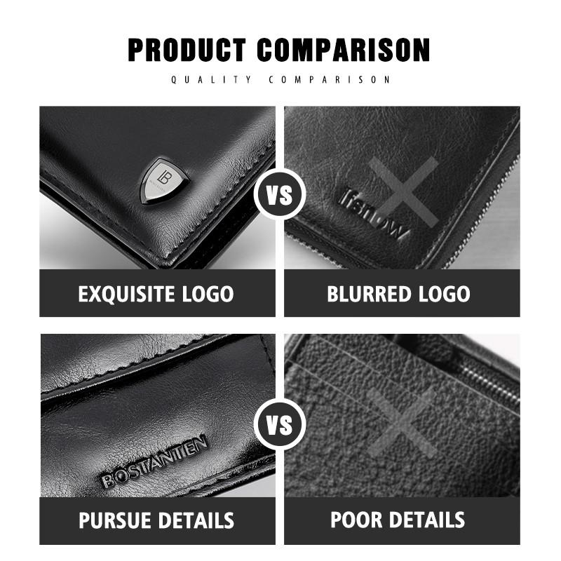 BOSTANTEN Dompet Pria Koin Ritsleting Kulit PU Tiga Kali Lipat Hitam/Coklat/Kopi 2