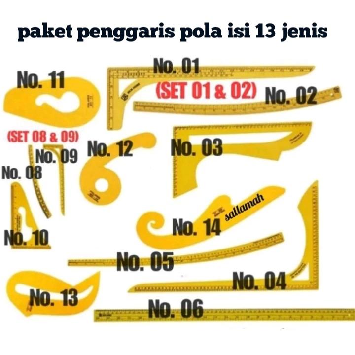 penggaris pola kumpit paket isi 13 jenis penggaris 0