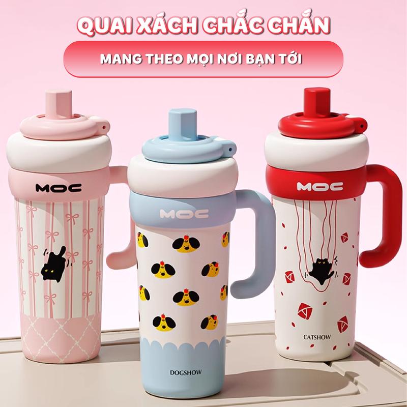 Ly giữ nhiệt tráng sứ MOC NIUMI hình mèo lót gốm sứ 750ml, bình thiết kế xinh xắn và dễ thương
