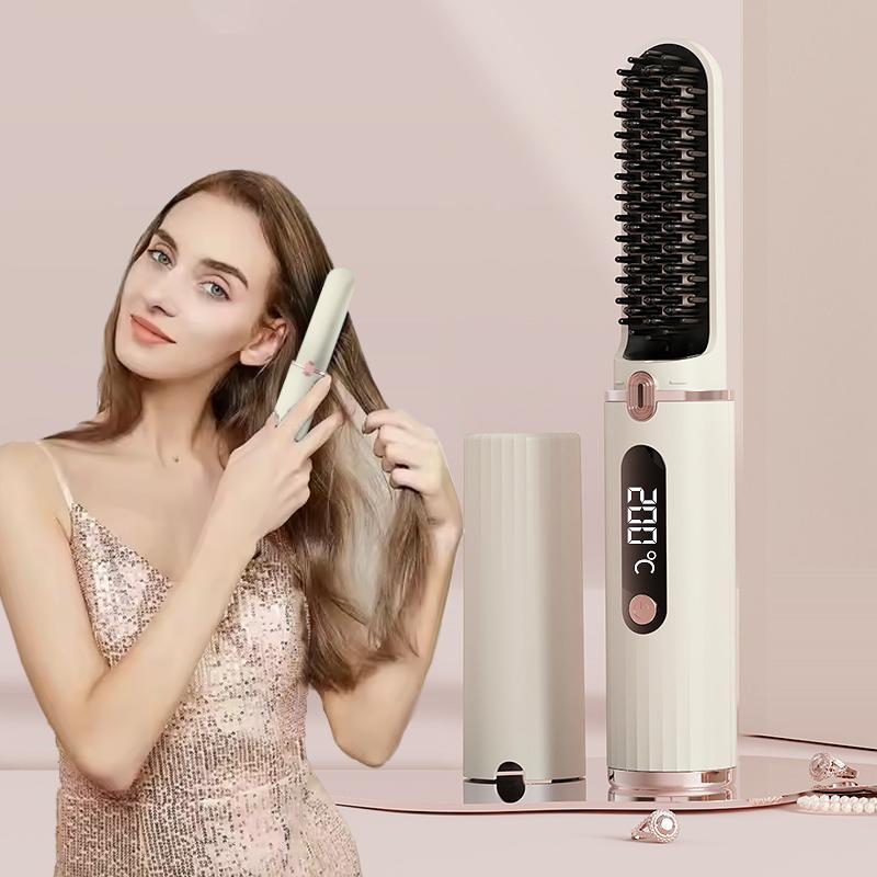 Portable Hair Straightener Comb with Digital LCD screen, 1 Box USB Rechargeable Hair Straightening Comb, Hair Styling Tool for Home & Travel, Excellent Home Appliances, Winter & New Year Gift 0