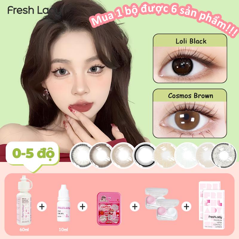 【0-5 độ Combo mua 1 tặng 6 Lens 2 Cặp Kính Áp Tròng Freshlady 6 tháng màu nâu xám Brown Grey 14.0-14.5MM Dễ đeo học sinh  nửa năm