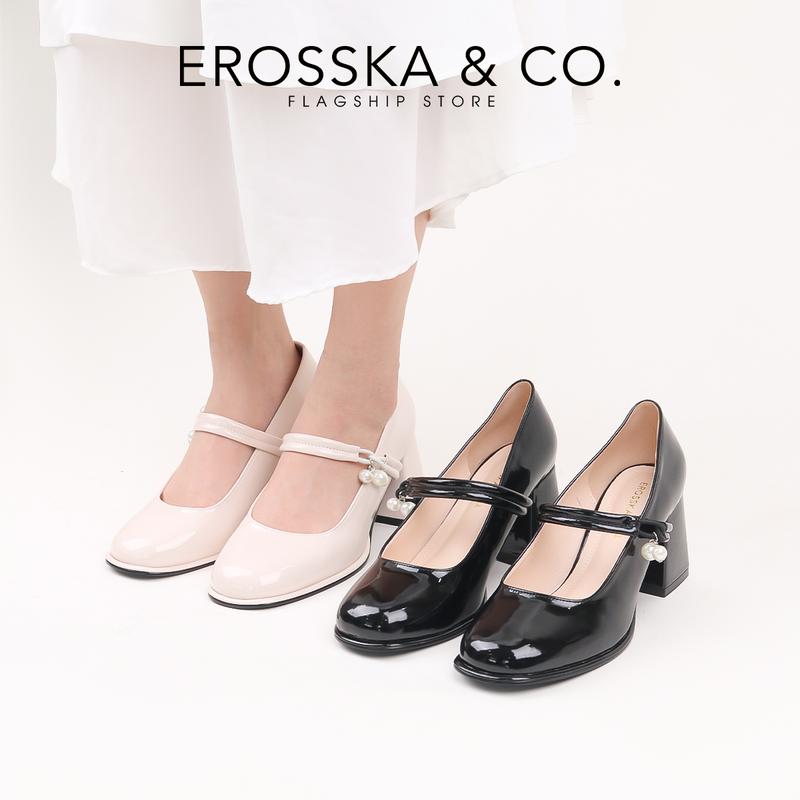 [EROSSKA] - Giày cao tiểu thư bít mũi kiểu Lolita quai ngang phối ngọc cao 7cm [Form rộng lùi 1 size] - EP017