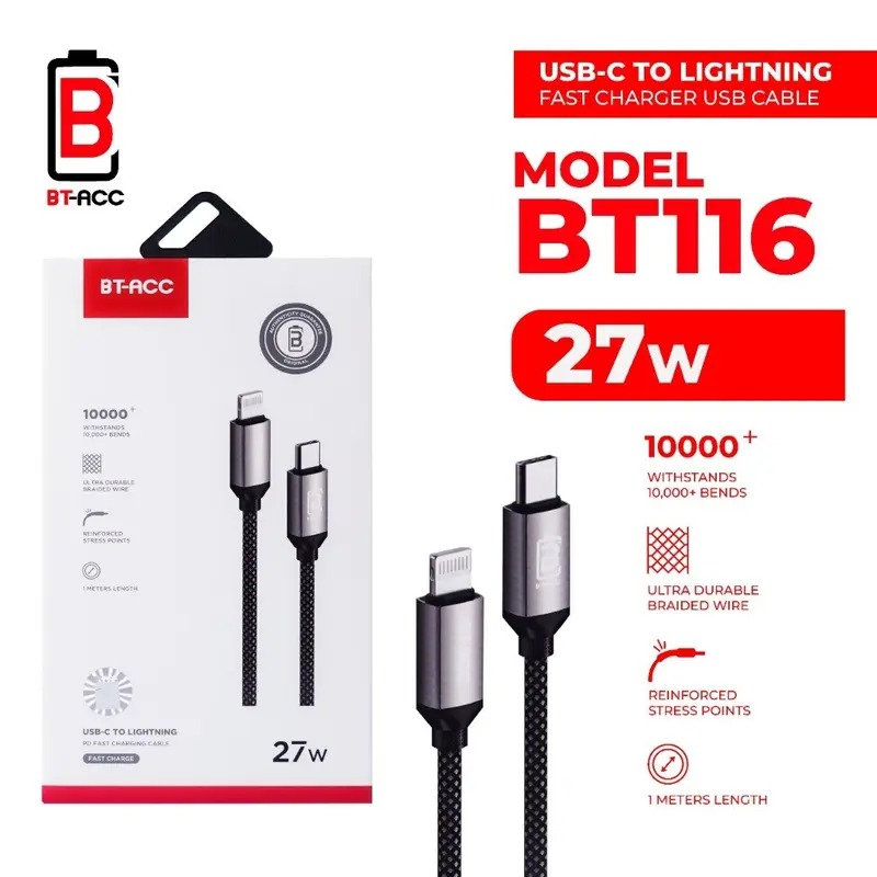BT-ACC Kabel Data 27W For iPh USB- C to Lightning Fast Charging - BT116