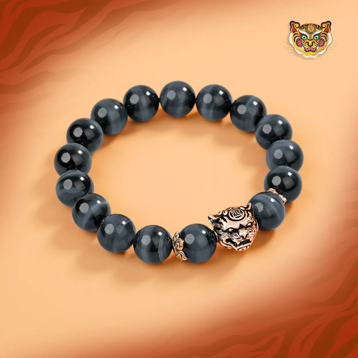 VÒNG TAY MẮT DIỀU HÂU 10 LI CHARM HỔ (MỆNH: THỦY - MỘC)