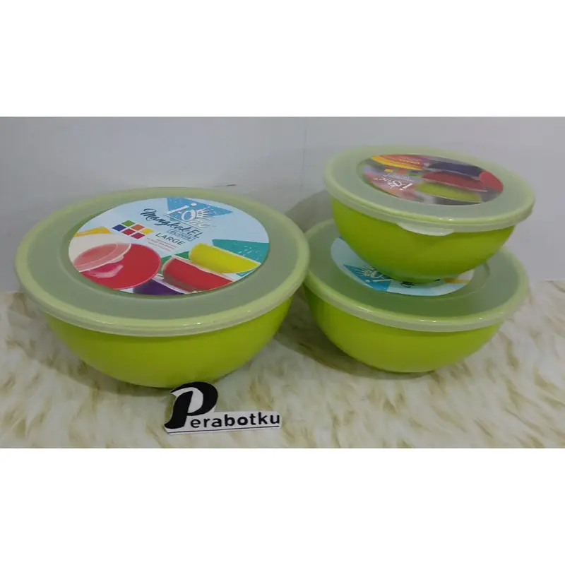 Mangkok El Set Isi 3 Pcs / Mangkuk + Tutup Plastik Set Warna / Bowl 2