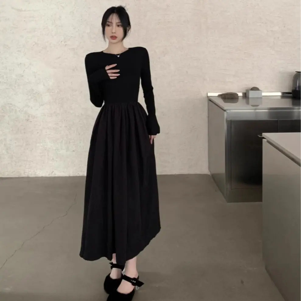 Váy xuông dài tay dáng xòe hai lớp có túi hai bên [Lunna Studio]
