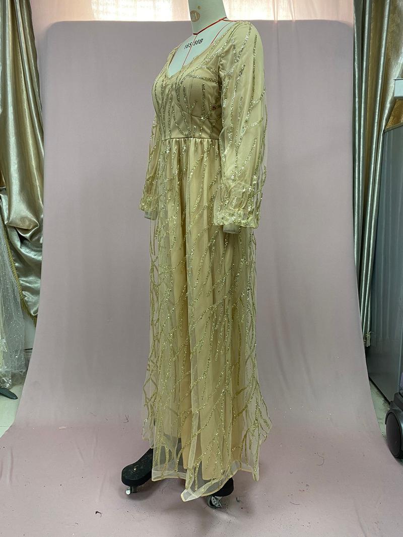 Product Introduction of 2025 new gold heavy industry beads luxury evening dress sexy Cosmopolitan Queen long dress yq7109 10