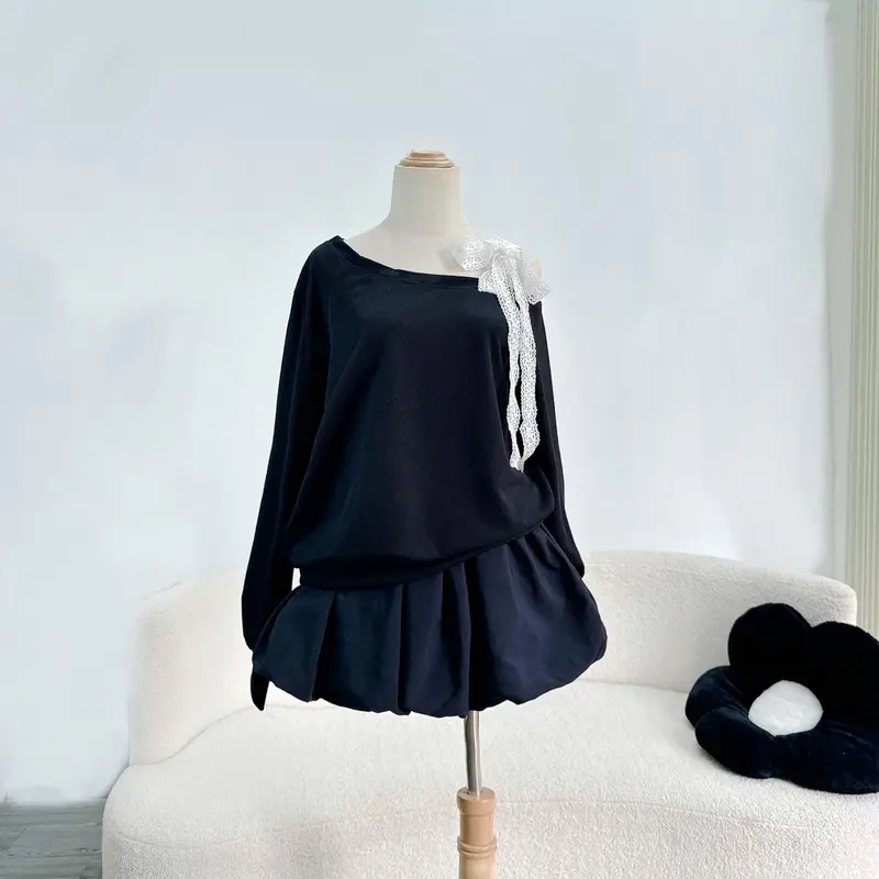 Set Bigsize CÓ LẺ ÁO (Áo + Váy) Áo Sweater Lệch Vai Dây Ren Vai Thun Nỉ Tăm Cao Cấp Phối Chân Váy Bí Ngô Dễ Thương Cho Nữ Chuppy (50-95Kg)-  Top Women 4
