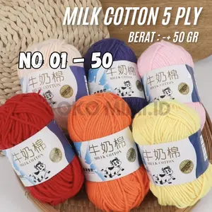 [TERMURAH DI TIKTOK] BENANG RAJUT MILK COTTON 5PLY 50GR KUALITAS IMPOR / BENANG RAJUT KATUN SUSU