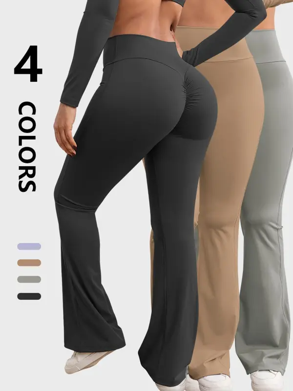 【Plus Size】 Solid Color Flare Leg Sports Pants, High Stretch Yoga Pants, Ladies Sportswear for Indoor Outdoor Wear 6