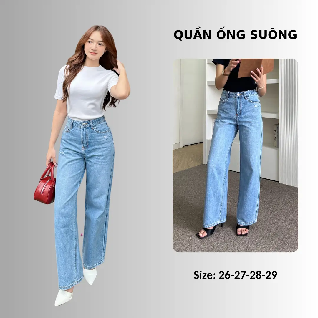[Rede] Quần Jeans nữ Ống Suông Rộng, Cạp Cao Wash Kiểu Rách Hông, Màu Xanh Nhạt Tôn Dáng (LR-02) Women Pants