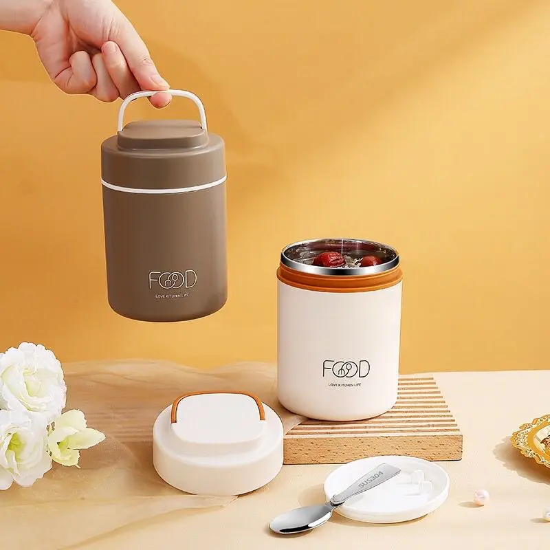 Termos Makanan Tahan Panas Stainless Steel FREE SENDOK  Anti KArat Coklat Cream