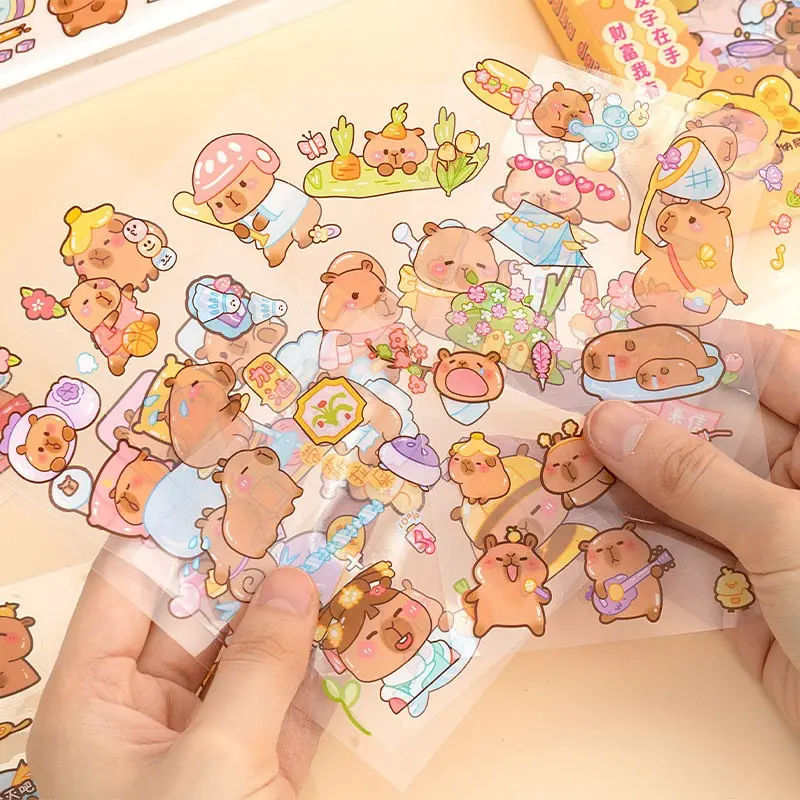Hộp 100 tấm sticker Capybara, miếng dán DIY trong hình Capybara nhiều mẫu, chuột lang đáng yêu cute 2