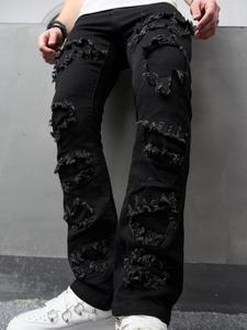 Men's Regular Fit Ripped Pocket Button Fly Skinny Jeans, Casual Comfy Zipper Design Denim Pants For Daily Wear, Fashion Men's Bottoms For All Seasons, Cotton