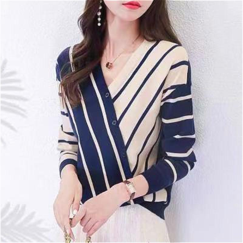 Product Introduction of Áo Len Dệt Kim, Cho Nữ, Cổ Chữ V, Thanh Lịch, Sọc Chéo, Dài Tay 5