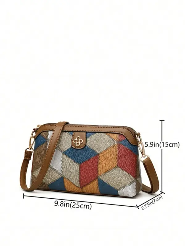 Geometric Argyle Pattern Zipper Purse Crossbody Bag, Vintage Colorblock Adjustable Bag, Versatile Fashion Women's Bag for Everyday Use 1