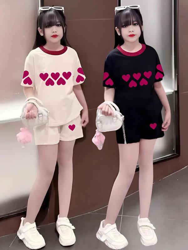  4-15 tuổi Bộ quần áo cho bé gái in hình trái tim chất vải cotton thấm hút mồ hôi thoải mái cho bé.M27 