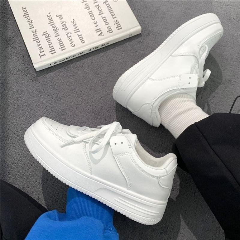 Product Introduction of White shoes new thick sole pure white round head student lace-up casual shoes female Running Shoes Sports Footwear 3